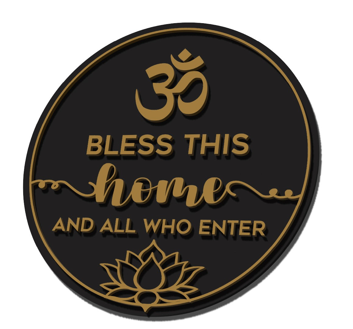 Wooden 3D Sign Om Bless This Home with Lotus